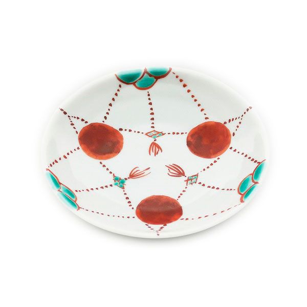 九谷焼　手描き　和洋食器　赤玉文三・五寸皿