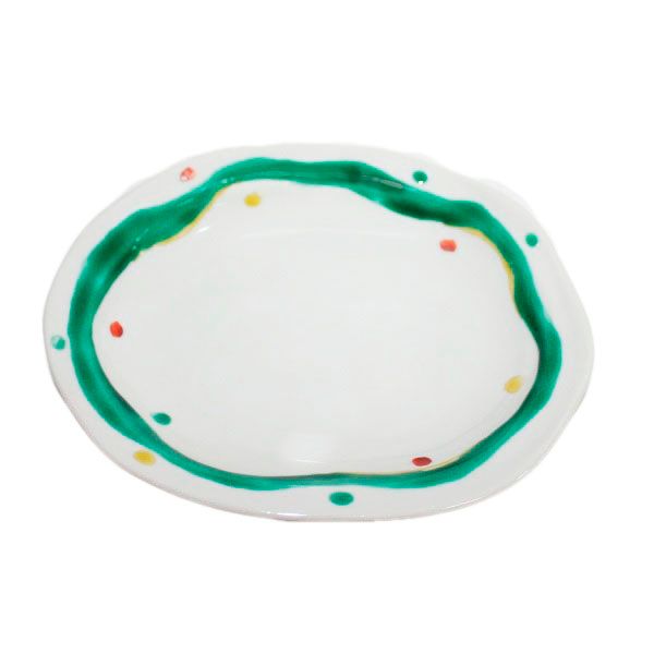 九谷焼　手描き　和洋食器　水玉よろけ文六寸楕円皿