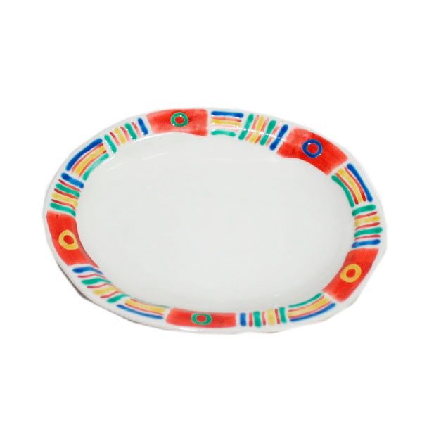 九谷焼　手描き 和洋食器　メキシカン文六寸楕円皿