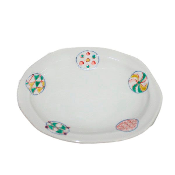 九谷焼　手描き　和洋食器　丸紋六寸楕円皿