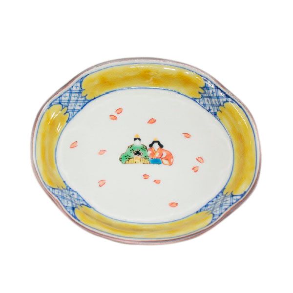 九谷焼　手描き　和洋食器　ひな文木瓜皿