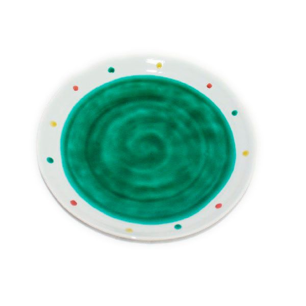 九谷焼　手描き　和洋食器　緑釉水玉文様七寸皿