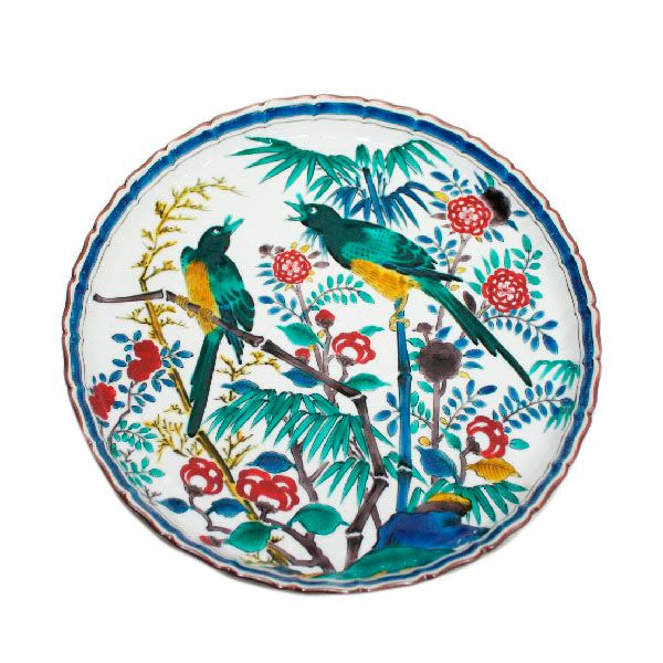 九谷焼　手描き　飾皿　はは鳥文様尺飾皿 