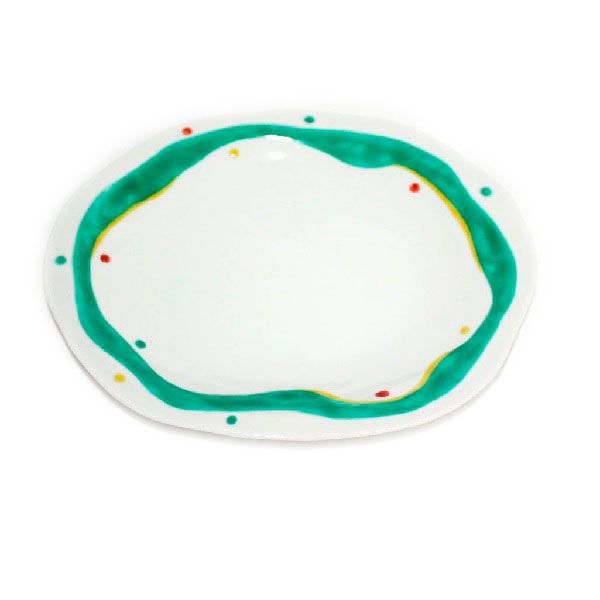 九谷焼　手描き　和洋食器　水玉よろけ文八寸楕円皿