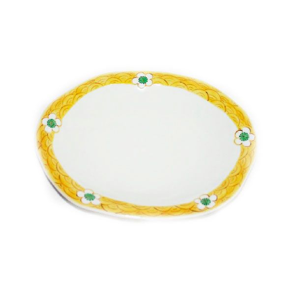 九谷焼　手描き　和洋食器　白花文八寸楕円皿