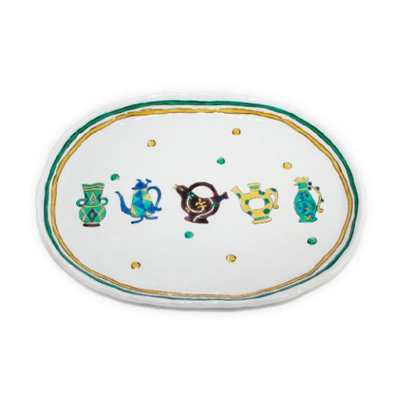 九谷焼　手描き　和洋食器　ペルシャポット文尺一楕円皿