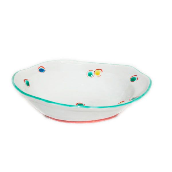 九谷焼　手描き　和洋食器　水玉文六寸楕円鉢